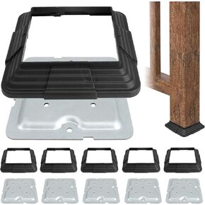 6Pcs Wood Post Plate Connector,(Actual 4"x4") Decking Post Base Connector,Wood Fence Post Anchor Base，Comes with 6Pcs Matching Plastic Post Base Covers.