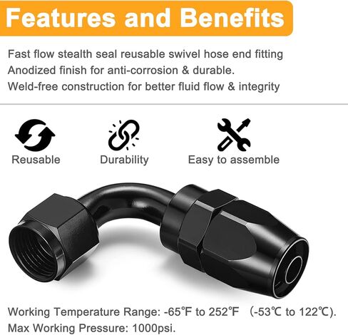 6AN Straight Swivel Hose End Fitting Aluminum Seal AN Hose End Fitting for Braided Fuel Line in Kuwait
