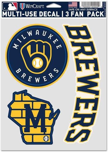ملصق WinCraft MLB Milwaukee Brewers متعدد الاستخدامات، 3 عبوات، ألوان الفريق، مقاس واحد in Saudi Arabia