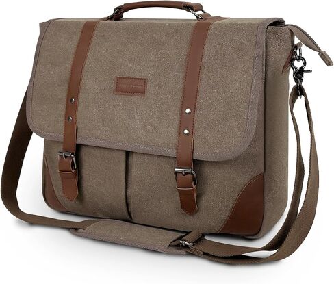Canvas Messenger Bag Men15.6Inch Waterproof Vintage Genuine Leather Briefcase shoulder Laptop bag Waxed Leather Computer Bag in Saudi Arabia