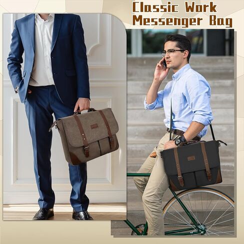 Canvas Messenger Bag Men15.6Inch Waterproof Vintage Genuine Leather Briefcase shoulder Laptop bag Waxed Leather Computer Bag in Saudi Arabia
