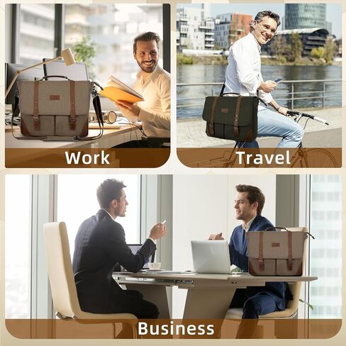 Canvas Messenger Bag Men15.6Inch Waterproof Vintage Genuine Leather Briefcase shoulder Laptop bag Waxed Leather Computer Bag in Saudi Arabia