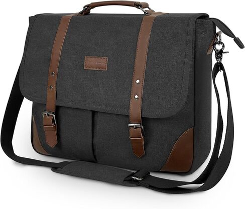 Canvas Messenger Bag Men15.6Inch Waterproof Vintage Genuine Leather Briefcase shoulder Laptop bag Waxed Leather Computer Bag in Saudi Arabia