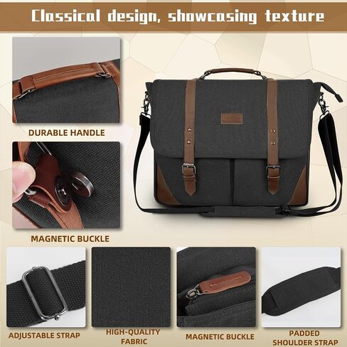 Canvas Messenger Bag Men15.6Inch Waterproof Vintage Genuine Leather Briefcase shoulder Laptop bag Waxed Leather Computer Bag in Saudi Arabia