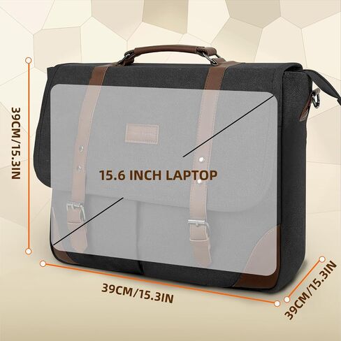 Canvas Messenger Bag Men15.6Inch Waterproof Vintage Genuine Leather Briefcase shoulder Laptop bag Waxed Leather Computer Bag in Saudi Arabia