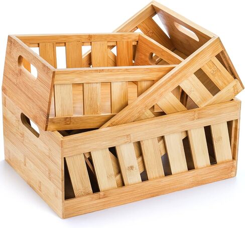 مجموعة Nicunom مكونة من 3 صناديق تخزين من الخيزران، حاوية تخزين صناديق خشبية مزخرفة ريفية مع مقبض، صندوق خشبي على طراز المزرعة لعرض ديكور التخزين in Kuwait