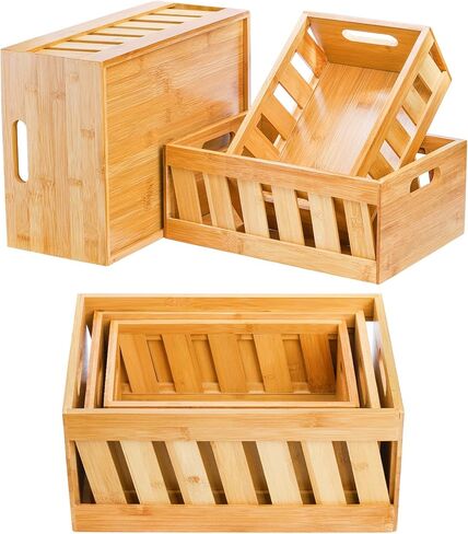 مجموعة Nicunom مكونة من 3 صناديق تخزين من الخيزران، حاوية تخزين صناديق خشبية مزخرفة ريفية مع مقبض، صندوق خشبي على طراز المزرعة لعرض ديكور التخزين in Kuwait