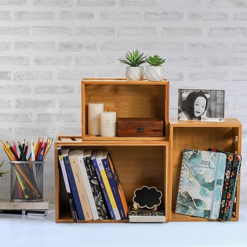 مجموعة Nicunom مكونة من 3 صناديق تخزين من الخيزران، حاوية تخزين صناديق خشبية مزخرفة ريفية مع مقبض، صندوق خشبي على طراز المزرعة لعرض ديكور التخزين in Kuwait