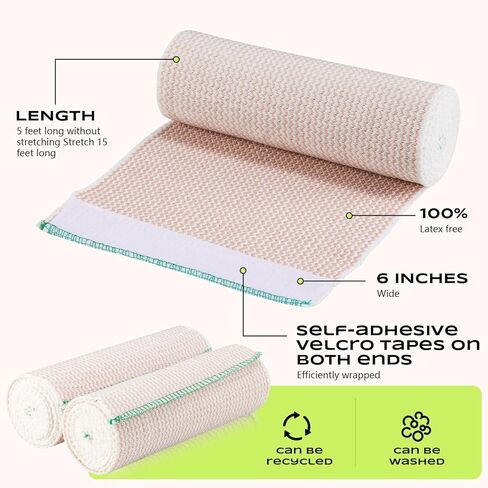 2Rolls 6Inch Elastic Bandages Wrap Sports Wraps,Wide Bandages Large Size Elastic Bandage with Velcro，Compression Bandage for Ankle Wrap Foot Wrap Leg Wrap Hand Wrap for Sprained in Kuwait