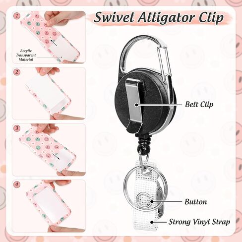 Smile Face Lanyard for ID Badges Card Yellow Happy Face Card Name Tag Lanyard Cute Retractable Badge Reel Clip for Men Women Nurse Doctor Teach Student in Saudi Arabia
