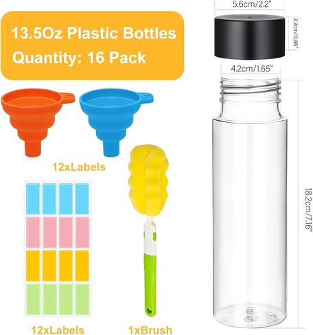 16 Pcs Clear Plastic Bottles Empty Sensory Bottles with Caps PET Plastic Juice Bottles Reusable Bulk Leakproof Drink Container Plastic Sensory Bottles for Juice Milk (Black Lid, 10 oz/ 300 ml) in Saudi Arabia