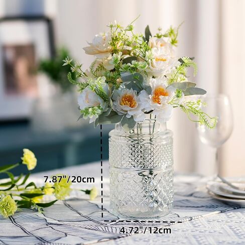 Glasseam Vintage Glass Flower Vases: Rustic Large Clear Vase Embossed Crystal Vases for Flowers Wide Mouth Vase Decorative Boho Vases for Decor Wedding Table Centrepiece Dining Room Height 7.87'' in Saudi Arabia