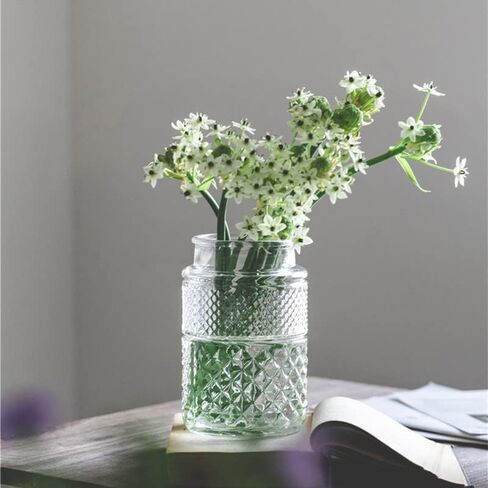 Glasseam Vintage Glass Flower Vases: Rustic Large Clear Vase Embossed Crystal Vases for Flowers Wide Mouth Vase Decorative Boho Vases for Decor Wedding Table Centrepiece Dining Room Height 7.87'' in Saudi Arabia