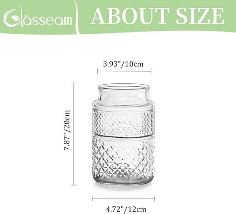 Glasseam Vintage Glass Flower Vases: Rustic Large Clear Vase Embossed Crystal Vases for Flowers Wide Mouth Vase Decorative Boho Vases for Decor Wedding Table Centrepiece Dining Room Height 7.87'' in Saudi Arabia