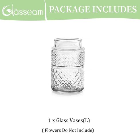 Glasseam Vintage Glass Flower Vases: Rustic Large Clear Vase Embossed Crystal Vases for Flowers Wide Mouth Vase Decorative Boho Vases for Decor Wedding Table Centrepiece Dining Room Height 7.87'' in Saudi Arabia