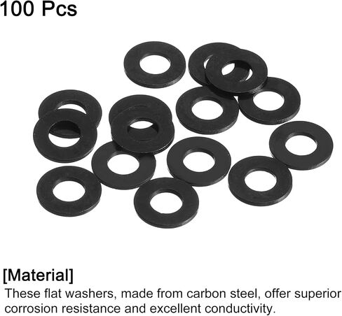 uxcell 100Pcs M4 Flat Washer, Carbon Steel 4.3mm ID x 12mm OD x 1mm Thick for Bolt Screw, Factories Repair, Kitchens, Shops, and Outdoor Construction, Black in Saudi Arabia