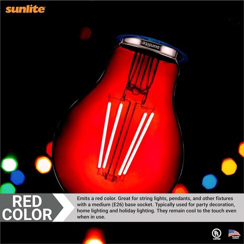 لمبة إضاءة LED ملونة A19 من Sunlite، 4.5 واط، قاعدة E26 متوسطة، 120 فولت، أحمر شفاف، قابل للتعتيم، زاوية شعاع 320 درجة، مدرج في قائمة UL، عدد 2 in Saudi Arabia