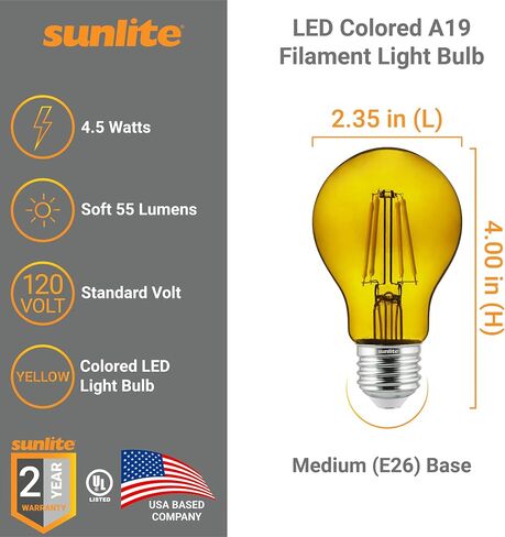 لمبة إضاءة LED ملونة A19 من Sunlite، 4.5 واط، قاعدة E26 متوسطة، 120 فولت، أحمر شفاف، قابل للتعتيم، زاوية شعاع 320 درجة، مدرج في قائمة UL، عدد 2 in Saudi Arabia