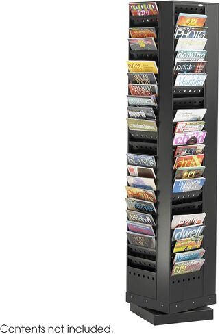 Safco Products 4325BL Industrial Steel Rotary Magazine & File Rack - 92 Pocket, Black - 360° Rotational Steel Base, 5 lbs. Capacity Per Pocket in Saudi Arabia