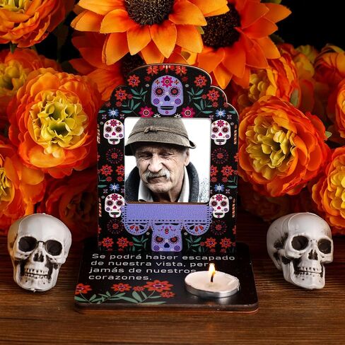 Tioncy Dia De Los Muertos خشبي صغير مذبح يوم الموتى شمعة تغيير ضياء دي لوس مورتوس صورة تغيير الجمجمة إطار الصورة Ofrenda منضدية عدة Mini Ofrenda عيد الهالوين ديوالي الديكور in Kuwait