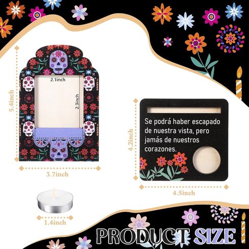 Tioncy Dia De Los Muertos خشبي صغير مذبح يوم الموتى شمعة تغيير ضياء دي لوس مورتوس صورة تغيير الجمجمة إطار الصورة Ofrenda منضدية عدة Mini Ofrenda عيد الهالوين ديوالي الديكور in Kuwait
