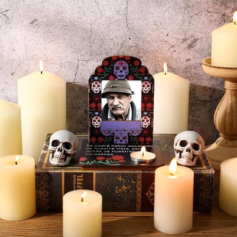 Tioncy Dia De Los Muertos خشبي صغير مذبح يوم الموتى شمعة تغيير ضياء دي لوس مورتوس صورة تغيير الجمجمة إطار الصورة Ofrenda منضدية عدة Mini Ofrenda عيد الهالوين ديوالي الديكور in Kuwait