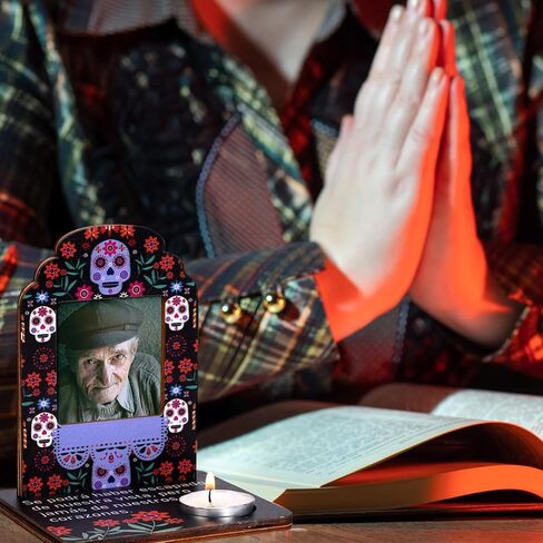 Tioncy Dia De Los Muertos خشبي صغير مذبح يوم الموتى شمعة تغيير ضياء دي لوس مورتوس صورة تغيير الجمجمة إطار الصورة Ofrenda منضدية عدة Mini Ofrenda عيد الهالوين ديوالي الديكور in Kuwait