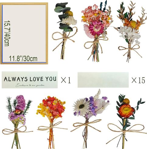 Shadow Box Display Case 12x16 inch with 7 Pcs Mini Natural Dried Flower Present, Warm Hanging Wall Decorations Present, DIY Gift for Mom, Grandma, and Friends A Present Full of Love in Saudi Arabia