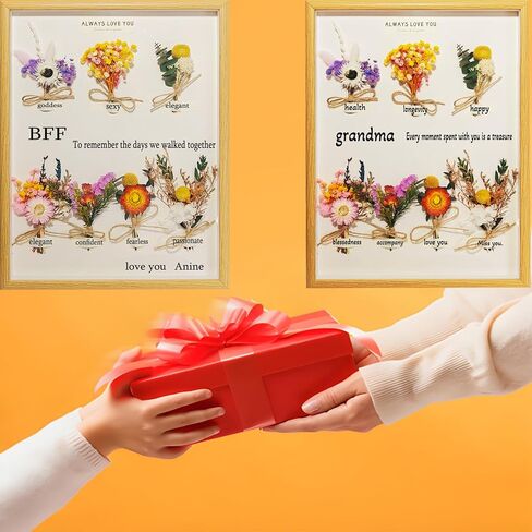 Shadow Box Display Case 12x16 inch with 7 Pcs Mini Natural Dried Flower Present, Warm Hanging Wall Decorations Present, DIY Gift for Mom, Grandma, and Friends A Present Full of Love in Saudi Arabia