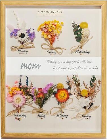 Shadow Box Display Case 12x16 inch with 7 Pcs Mini Natural Dried Flower Present, Warm Hanging Wall Decorations Present, DIY Gift for Mom, Grandma, and Friends A Present Full of Love in Saudi Arabia