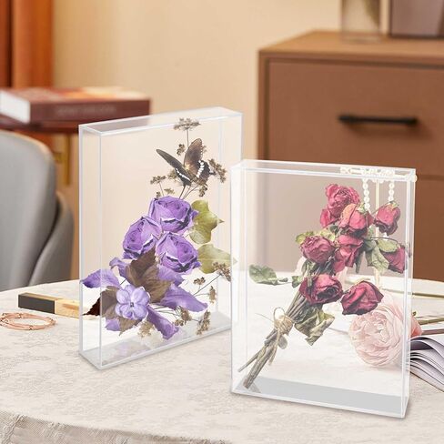 2 Pcs Acrylic Shadow Boxes Display Case, 6x8 Shadow Box Frame DIY Clear Acrylic Display Box Wedding Memory Box Dried Flower Shadow Box 3D Picture Frame for Valentine's Day Wedding (2, 6'' x 8'') in Saudi Arabia