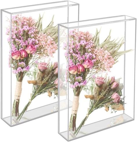 2 Pcs Acrylic Shadow Boxes Display Case, 6x8 Shadow Box Frame DIY Clear Acrylic Display Box Wedding Memory Box Dried Flower Shadow Box 3D Picture Frame for Valentine's Day Wedding (2, 6'' x 8'') in Saudi Arabia