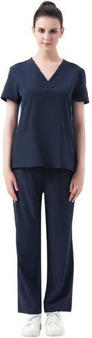 طقم دعك للنساء طقم مقشر برقبة على شكل حرف V وسراويل ركض للنساء ملابس عمل قابلة للتمدد بجيوب متعددة in Kuwait