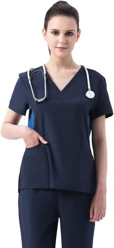 طقم دعك للنساء طقم مقشر برقبة على شكل حرف V وسراويل ركض للنساء ملابس عمل قابلة للتمدد بجيوب متعددة in Kuwait