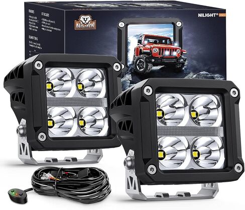 Nilight 3 Inch Cube LED Pod Light Bar with DRL 20W 2200LM 10° Super Spot Light 16AWG Wiring Harness Kit Offroad LED Driving Work Lights for Jeep Truck UTV 4x4 ATV Motorcycle, 5 Years Warranty in Saudi Arabia