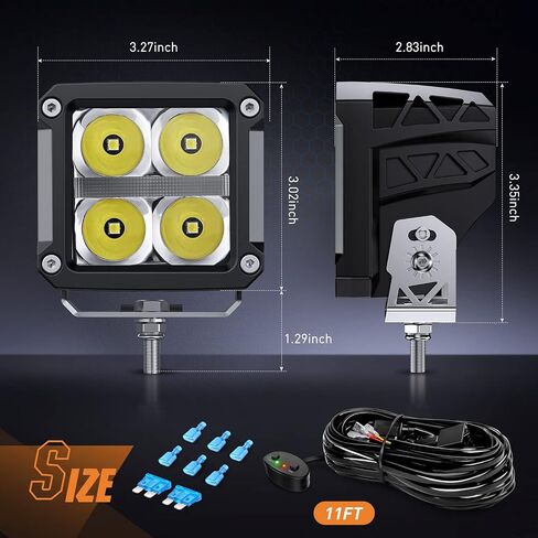 Nilight 3 Inch Cube LED Pod Light Bar with DRL 20W 2200LM 10° Super Spot Light 16AWG Wiring Harness Kit Offroad LED Driving Work Lights for Jeep Truck UTV 4x4 ATV Motorcycle, 5 Years Warranty in Saudi Arabia