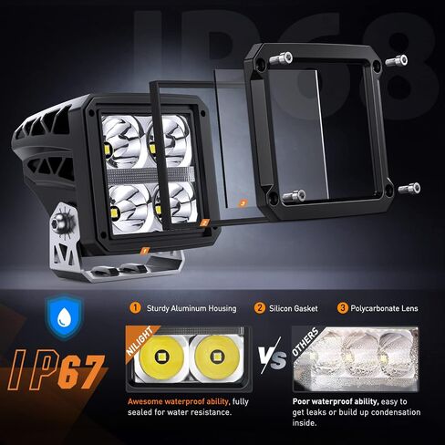 Nilight 3 Inch Cube LED Pod Light Bar with DRL 20W 2200LM 10° Super Spot Light 16AWG Wiring Harness Kit Offroad LED Driving Work Lights for Jeep Truck UTV 4x4 ATV Motorcycle, 5 Years Warranty in Saudi Arabia