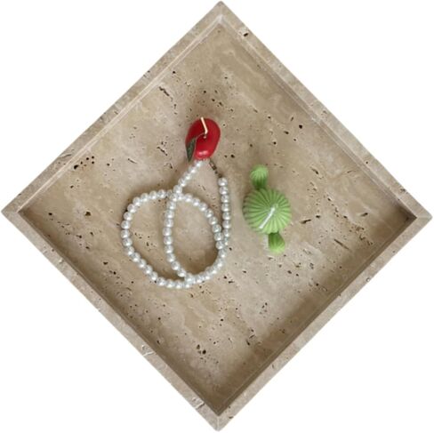 Natural Real Marble Square Neat Makeups Organizer/Bathroom Vanity Tray for Razor Towel Toothpaste (Beige travertine, 9.84x9.84x1.18in) in Saudi Arabia