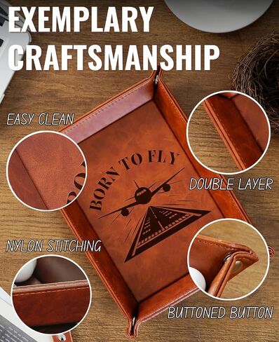 INNObeta Pilot Gifts Valet Tray for Male, Men, Aviation Gifts Desktop Storage Organizer PU Leather Bedside Tray Key Coin Holder for Birthday, Christmas - Born to Fly in Saudi Arabia