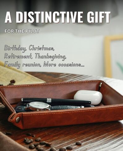 INNObeta Pilot Gifts Valet Tray for Male, Men, Aviation Gifts Desktop Storage Organizer PU Leather Bedside Tray Key Coin Holder for Birthday, Christmas - Born to Fly in Saudi Arabia