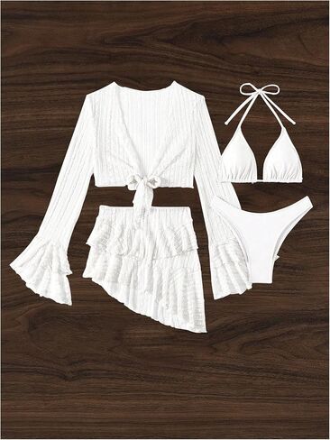 SHENHE Women's 4 Piece Swimsuit Halter Triangle High Cut Bikini Set with Coverup Top and Skirt in Saudi Arabia