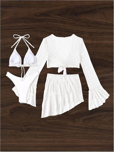 SHENHE Women's 4 Piece Swimsuit Halter Triangle High Cut Bikini Set with Coverup Top and Skirt in Saudi Arabia