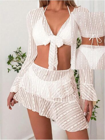 SHENHE Women's 4 Piece Swimsuit Halter Triangle High Cut Bikini Set with Coverup Top and Skirt in Saudi Arabia