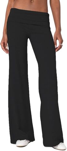 UAURORAO Fold Over Yoga Pants for Women Wide Leg Workout Sweatpants Y2k Striped Lounge Pants in Saudi Arabia