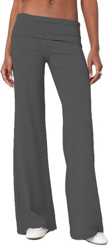 UAURORAO Fold Over Yoga Pants for Women Wide Leg Workout Sweatpants Y2k Striped Lounge Pants in Saudi Arabia