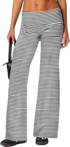 UAURORAO Fold Over Yoga Pants for Women Wide Leg Workout Sweatpants Y2k Striped Lounge Pants in Saudi Arabia