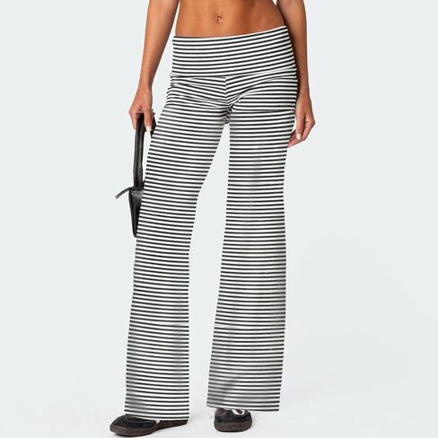 UAURORAO Fold Over Yoga Pants for Women Wide Leg Workout Sweatpants Y2k Striped Lounge Pants in Saudi Arabia