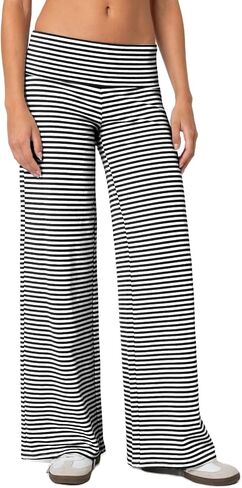 UAURORAO Fold Over Yoga Pants for Women Wide Leg Workout Sweatpants Y2k Striped Lounge Pants in Saudi Arabia