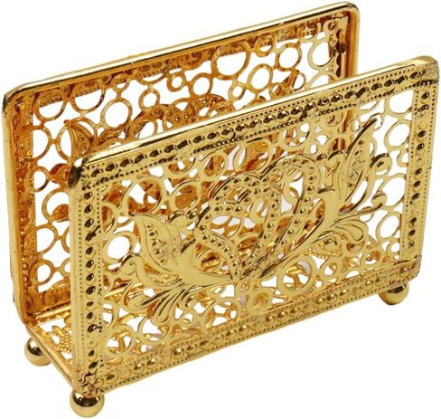 Square Hollow Cast Iron Napkin Holder, Paper Napkin Dispenser, Tissue Dispenser Organizer, Serviette Holder for Bathroom, Kitchen and Home Decor, Restaurant and Bar Accessories(Gold) in Saudi Arabia