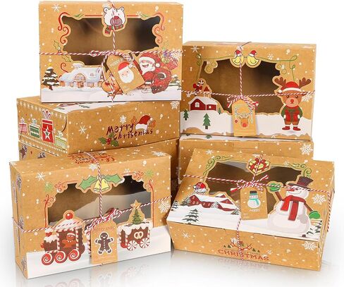 BEAVOING 24 Pack Christmas Cookie Boxes for Gift Giving, 8.65x6x2.75 In Christmas Bakery Treat Boxes with Window for Pastries, Cupcakes, Cookies, Christmas Cookie Containers for Covered Strawberries in Saudi Arabia